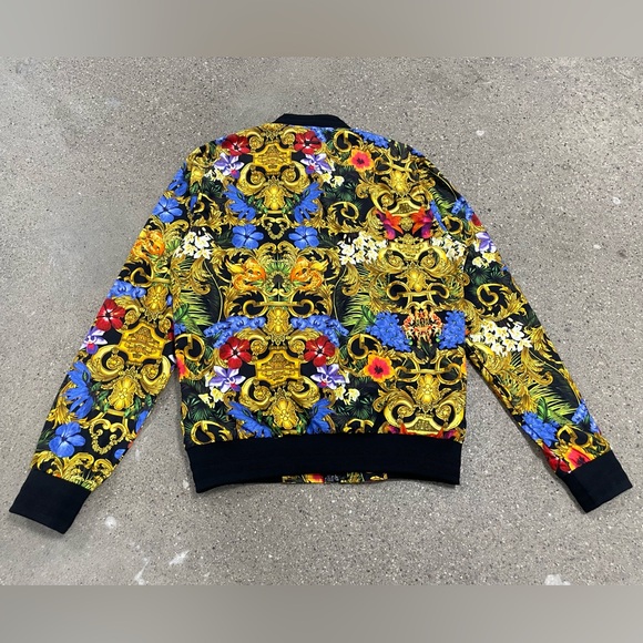 NWT Denim & Flower Ricky Singh Full Zip Floral Bomber Jacket Gold/Black Versace - Picture 8 of 14